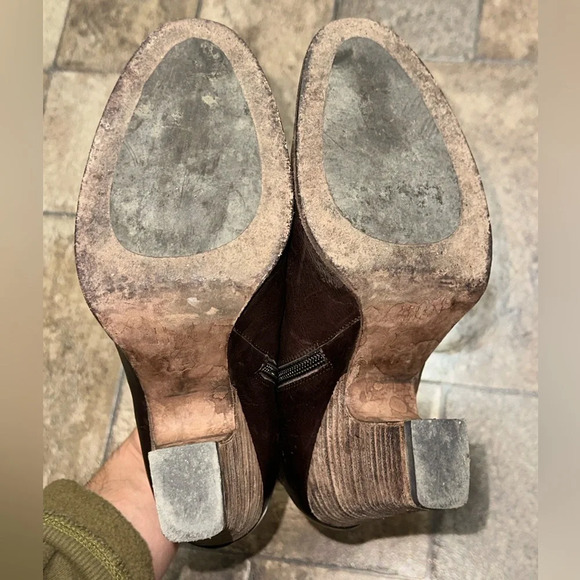 Stuart Weitzman Brown Leather Ankle Boots Size 7.5 Block Heel Zip Booties - Picture 6 of 9